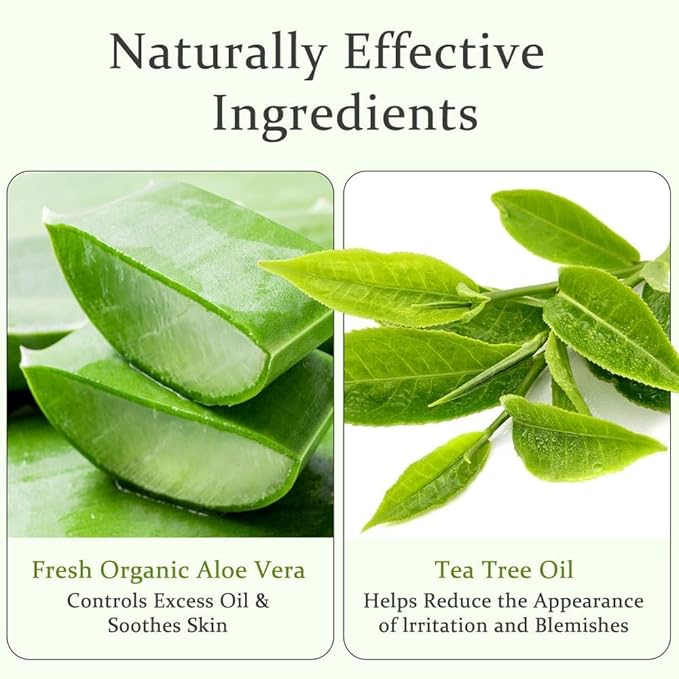 Aloderma Organic Aloe Vera Gel for Skin + Tea Tree Oil, Made within 12 Hours of Harvest, Soothing Pure Aloe Vera Gel for Face, Works Great for Oily Skin, Dry Scalp, Aftershave, Natural Aloe - 10.6 Oz