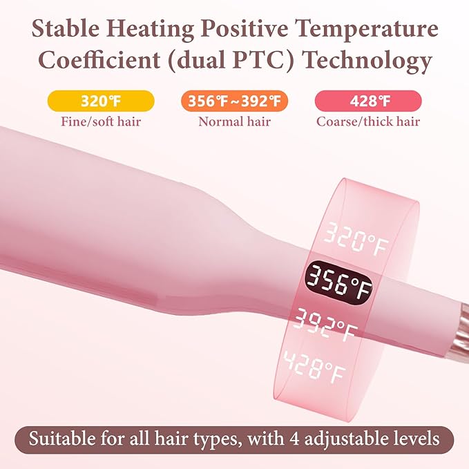 Hair Waver Hair Crimper for Women, Hair Crimper Tool Curling Iron Waver for Natural Waves and Soft Beach Hair Wave Curling Iron with 30S Fast Heating & PTC Heater 110-220V, Pink