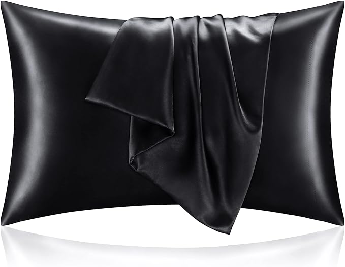 BEDELITE Satin Pillowcase for Hair and Skin, Super Soft and Cooling Similar to Silk Pillow Cases 2 Pack with Envelope Closure, Gift for Women Men(20"x36" King Size, Black)