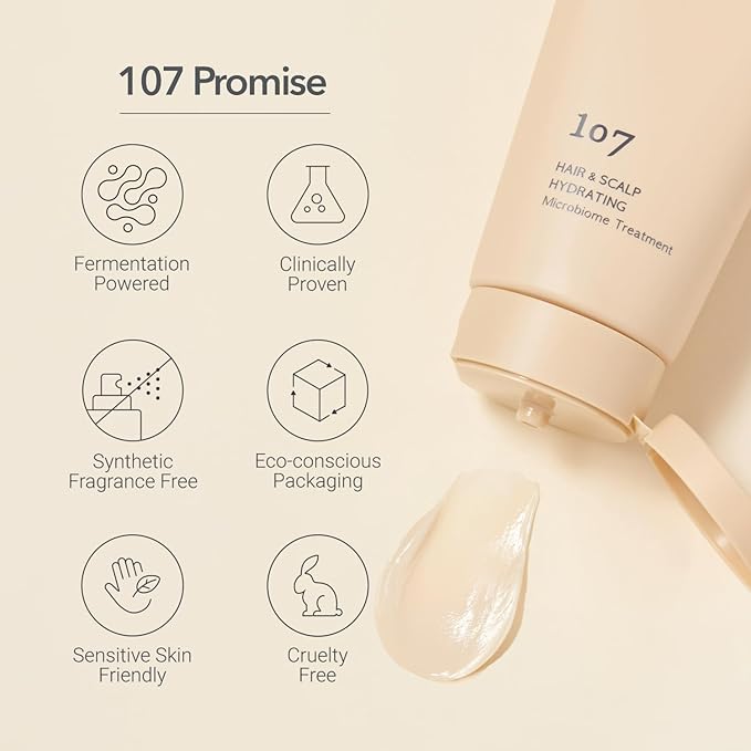 107 HAIR & SCALP HYDRATING Microbiome Treatment, Both Hair & Scalp Hydrating Scalp Treatment, Ginseng, Caffeine, and Biotin, Helps Soothe Scalp Discomfort, (6.08 fl oz)