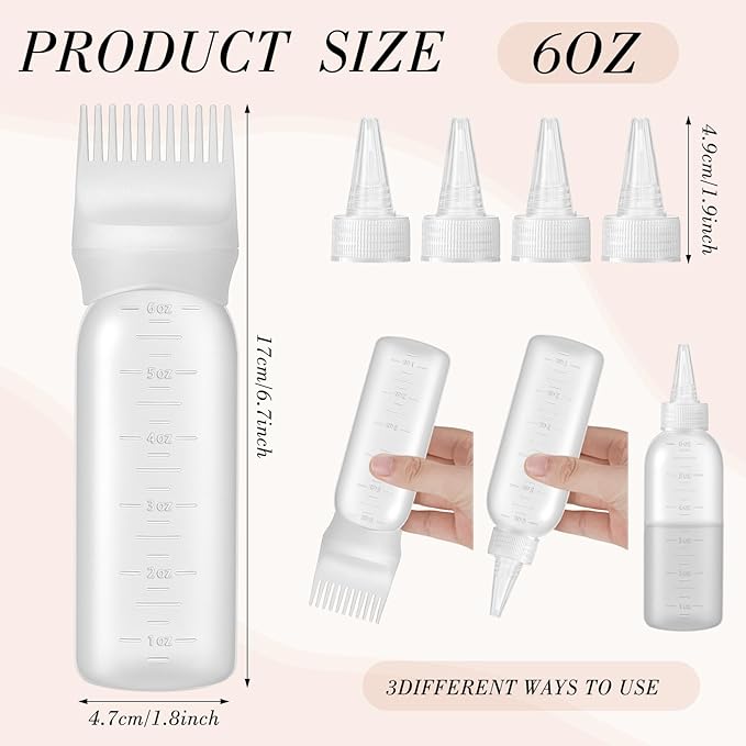 Pimoys Hair Oil Applicator Bottles Dye Brush for Women Scalp, Hair Color Products Things with Root Comb, White 2 Pack