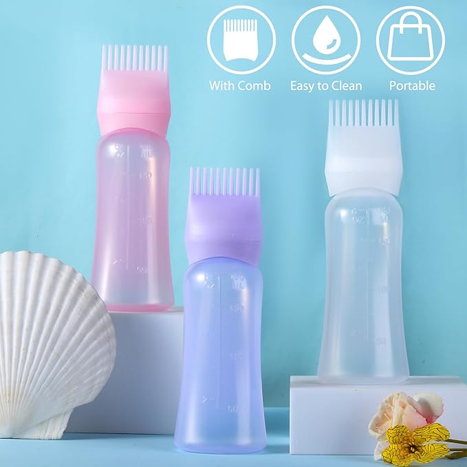 Root Comb Applicator Bottle 6 Ounce Hair Oil Applicator for Hair Dye, Hair Oiler Comb Bottle with Graduated Scale