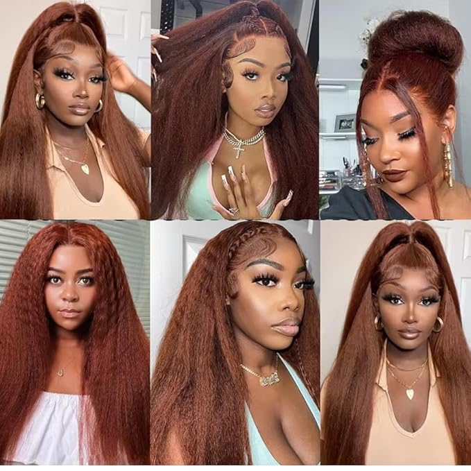 Brown Human Hair Bundle Color 4 Yaki Straight Bundles Niegmeag Brazilian Virgin Remy Hair 3 Bundles 14 16 18 Inch Double Weft Dark Brown Yaki Bundle Hair Weave