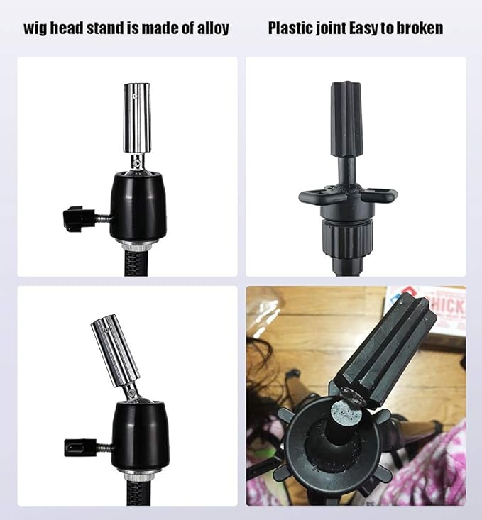 Wig Stand Tripod with Non-Slip Base Adjustable Mannequin Head Stand with Hook Heavy Duty Manikin Head Tripod