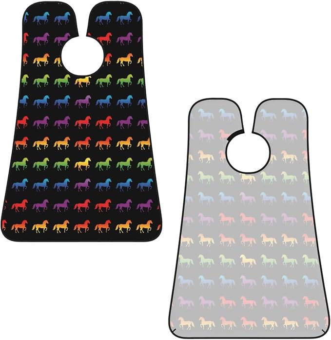 Waterproof Beard Grooming Bib, Rainbow Horse Black Shave Bib, Non-Stick Hair Catcher for Shaving Trimming, Apron Essential for Men Dad