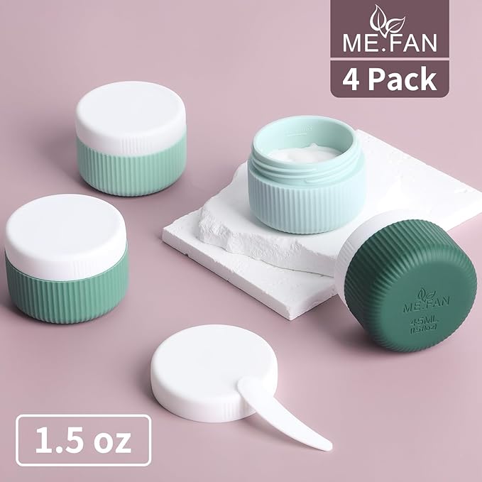 ME.FAN Travel Containers for Toiletries, TSA Approved 1.5 oz Silicone Cream Jars, Leak-proof Journey Containers, Trip Accessories with Lid for Cosmetic Face Hand 4 Pack White Lid - Blue