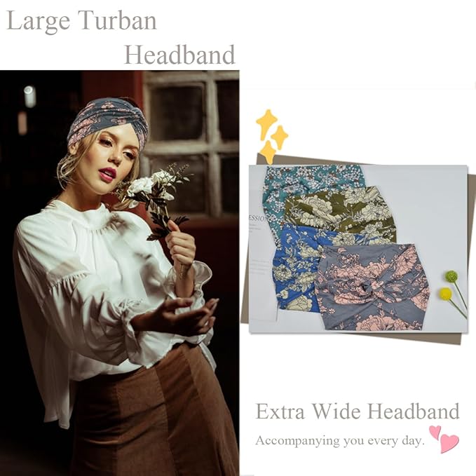 Boho Extra Wide Headbands For Women 7'' Large Headband Twist Head Bands Women's Hair Band Stretchy Turban Styling Accessories 8 Pack
