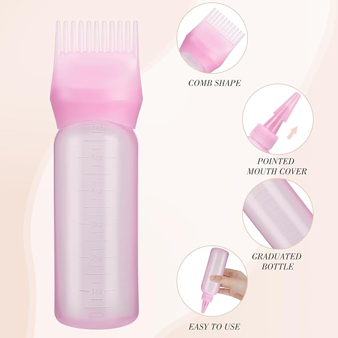 Pimoys Hair Oil Applicator Bottles Dye Brush for Women Scalp, Hair Color Products Things with Root Comb, Pink 2 Pack