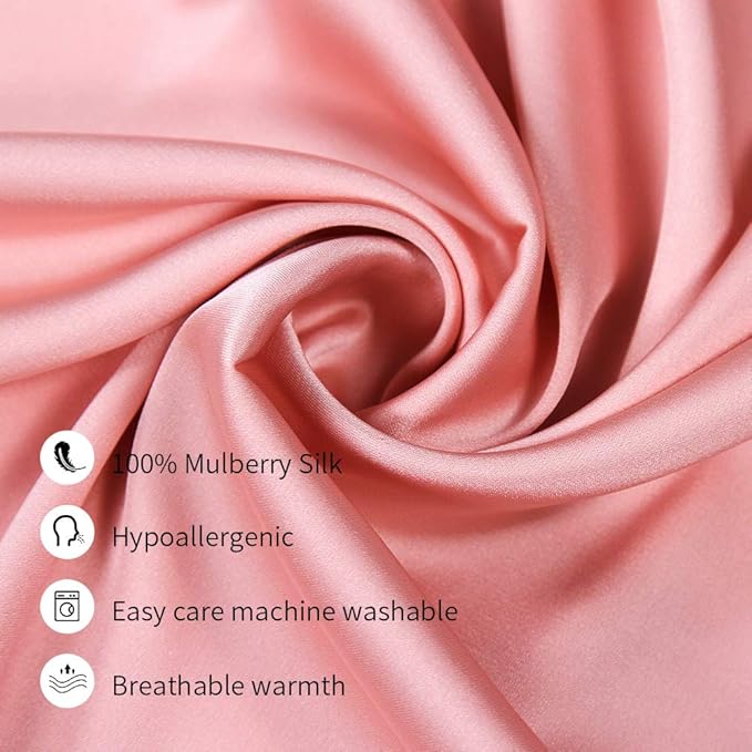 100% Mulberry Silk Pillowcases Set of 2 for Hair and Skin and Super Soft and Breathable Standard Size Nature Silk Pillowcases (Standard, Pink)