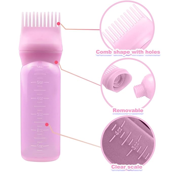 ELANE Hair Oiler Comb Bottle, 4PCS Root Comb Applicator Bottle 6oz (2Black+2Pink)