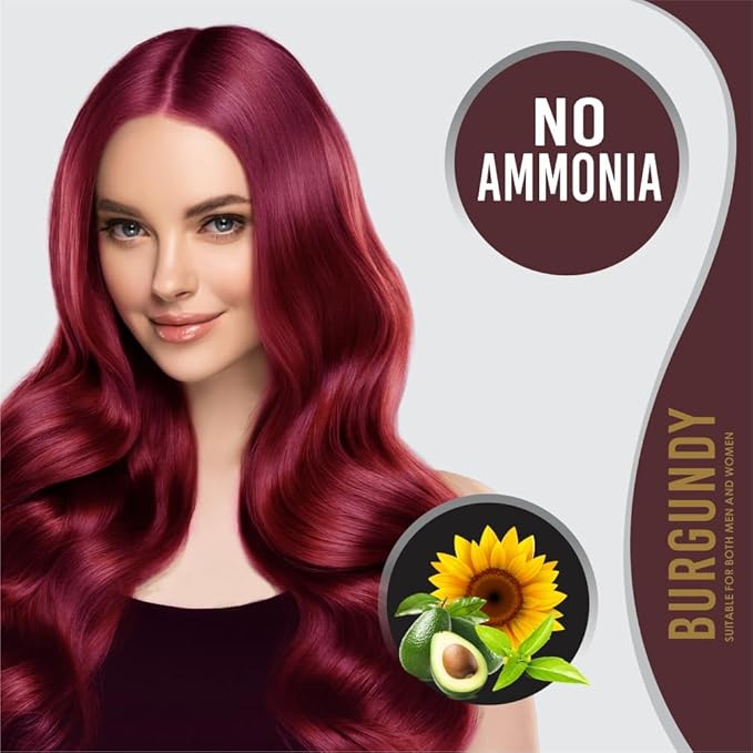 Kaveri Creme Hair Color Permanent Hair Dye Color - With Improved Creme Formula for Gray Coverage Ammonia Free Hair Color Dye for Rich Bright Long lasting (Burgundy, 3.04 Fl Oz) - Pack Of 3