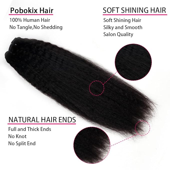 Kinky Straight Clip in Hair Extensions Real Human Hair 8Pcs Brazilian Human hair Clip ins for Black Women, Natural Soft Human Hair 120g 18inch #1B Natural Black