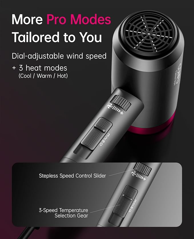 CONFU Ionic Blow Dryer 1600W, Portable Lightweight Fast Drying Negative Ion Hairdryer Blowdryer, 3 Heat Settings & Infinity Speed, with Diffuser and Concentrator Nozzle for Home & Travel