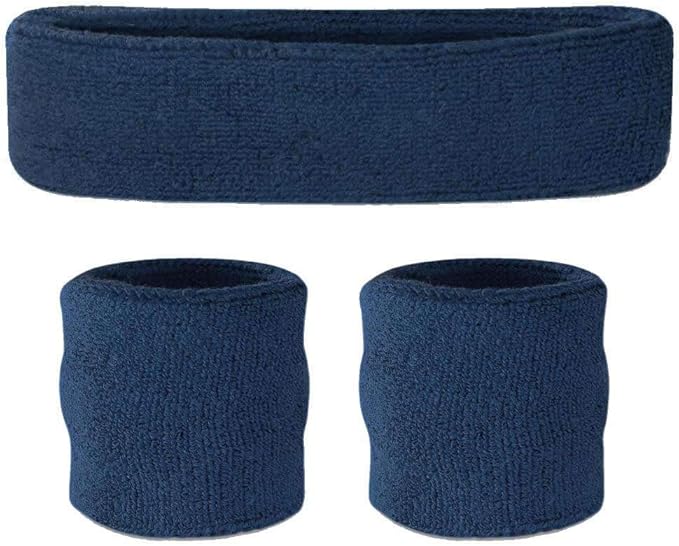 Suddora Sweatbands Set, Moisture Wicking 2 Wristbands and 1 Headband, Breathable Terry Cloth Athletic Bands for Basketball, Tennis, Yoga, Gym, Sweat Bands for Costumes and Cosplay