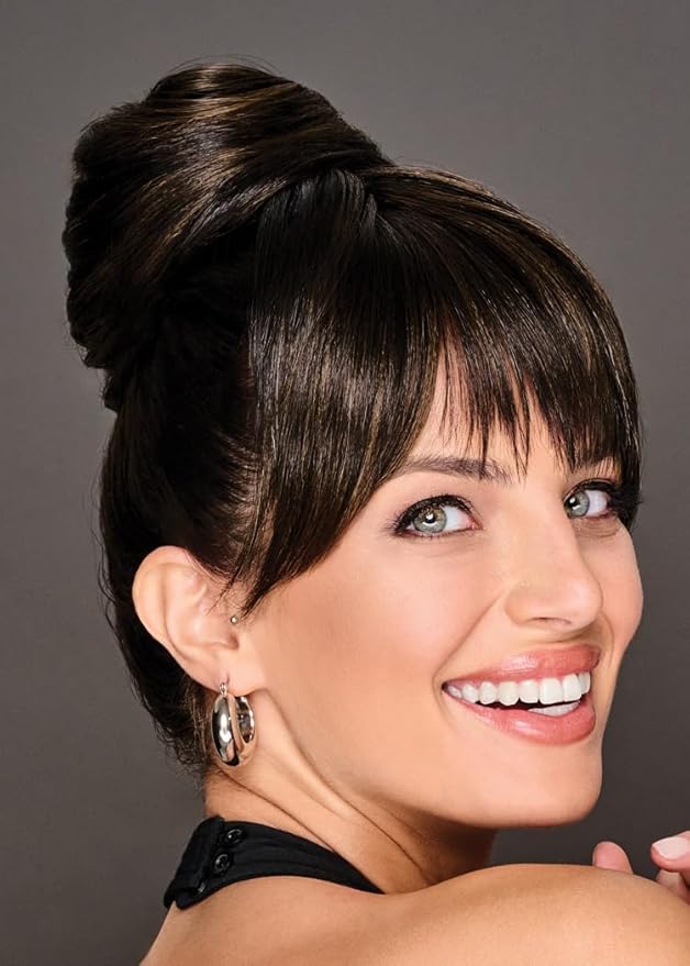 Hairuwear Hairdo Trendy Fringe and Bun Hairpiece With Fashionable Bangs and Side Piece, R435S Glazed Black Cherry