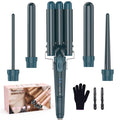 Waver Curling Iron Wand - BESTOPE PRO 5 in 1 Curling Wand Set with 3 Barrel Hair Crimper for Women, Fast Heating Crimper Wand Curler in All Hair Type - Green