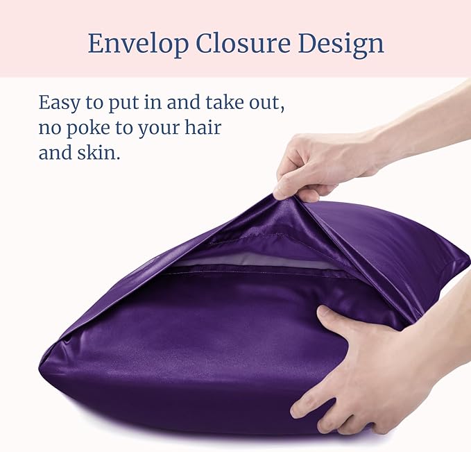 BEDELITE Satin Pillowcase for Hair and Skin, Super Soft Similar to Silk Pillow Cases 4 Pack with Envelope Closure, Cooling Pillowcases for Women Men (20"x30" Queen Size, Plum Purple)