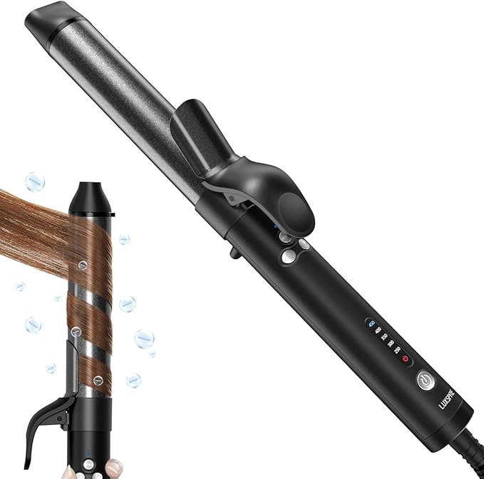 Luxspire Rotating Curling Iron, 1 1/4 inch Automatic Curling Iron Instant Heat Ionic Curling Wand with Long Titanium Barrel for Long Hair, Professional Self Curling Wand Hair Curler, Black