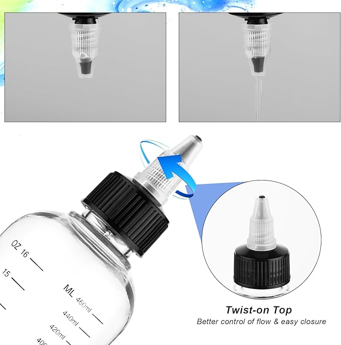 2 Pack Applicator Bottle for Hair 16.9oz Soft Squeeze Empty Oil Dispenser Hair Color Applicator Root Hair Dye PET Plastic Refillable Bottles for Salon Sylist with Graduated Scale and Twist Top