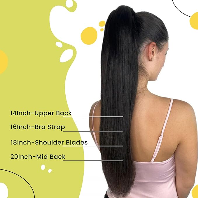 RUNATURE Brown Human Hair Ponytail Extension Straight Ponytail Hair Extensions Human Hair Dark Brown Ponytail Human Hair Extensions Short Wrap Around Ponytail Extension Remy Hair 14 Inch 70g