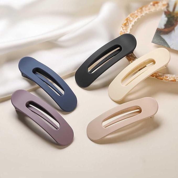 5 PCS Flat Hair Clips, Medium Lay Flat Claw Clips for Women Girls, Stylish Matte Non-slip Hair Claws for Thick Thin Hair(Black&Navy)