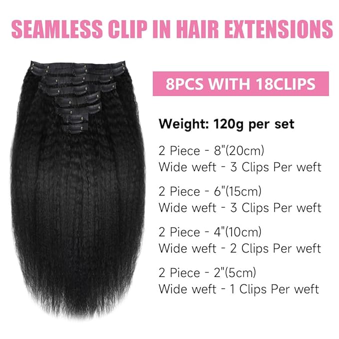 Seamless Clip In Hair Extensions Human Hair Invisible Pu Skin Weft Kinky Straight Seamless Clip Ins For Black Women Real Human Hair Extensions 8pcs With 18clips Per Set 120g (16inch,Natural Black)