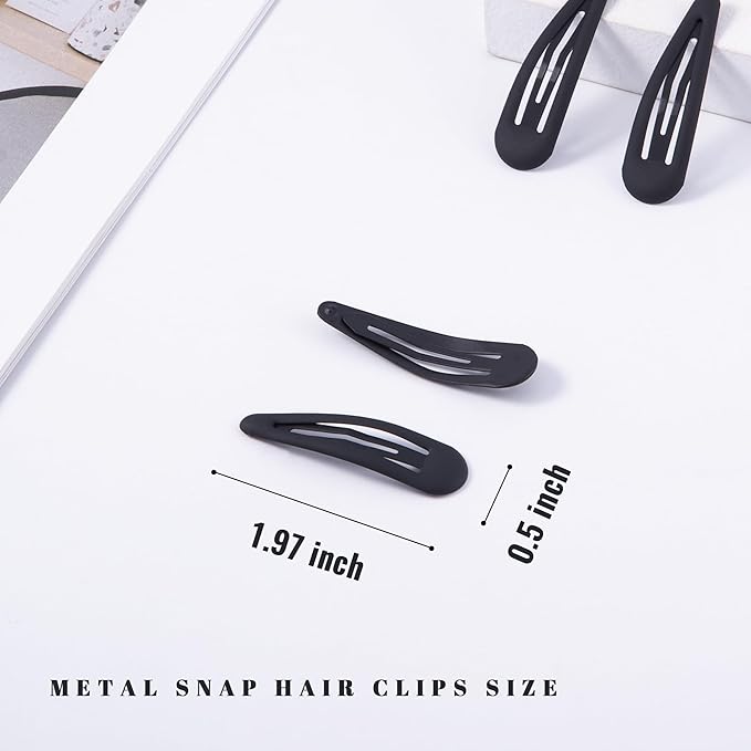 Small Hair Barrettes For Women No Slip Metal Snap Clips For Thin And Fine Hair,Matte Black,20 PCS,1.97 x 0.5 Inch.