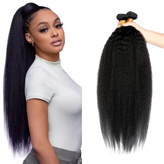 Kinky Straight Bundles Human Hair Color 1B Yaki Straight Bundle Brazilian Virgin Remy Hair 3 Bundles 22 22 22 Inch Niegmeag Double Weft Natural Black Yaki Bundle Hair Weave 300g