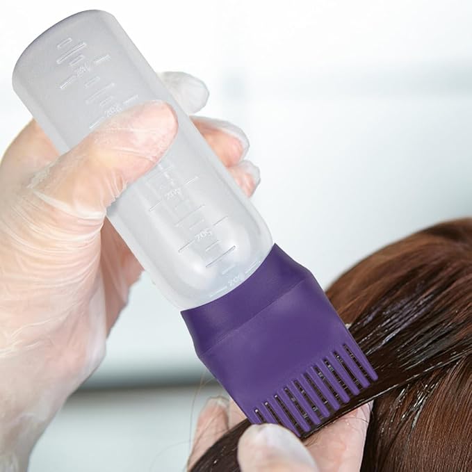 ELANE 4 Pack Root Comb Applicator Bottle,Oil Comb Applicator for Hair Dye,Salons (Purple+Grey+Red+Green)