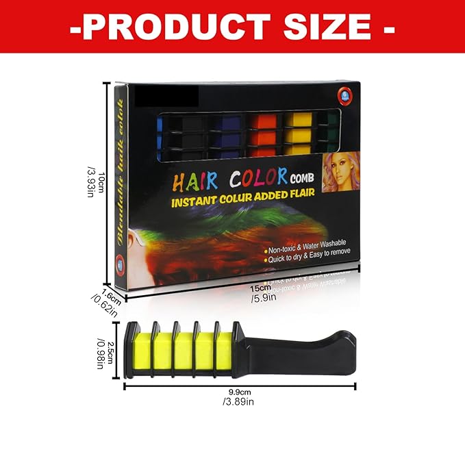 12 Colors Instant Hair Color Comb Washable Quick Dry Vibrant Temporary Color,Provides Vibrantss Temporary Hairs Color,Suitable for All Ages Perfect for Birthday Parties and Gifts