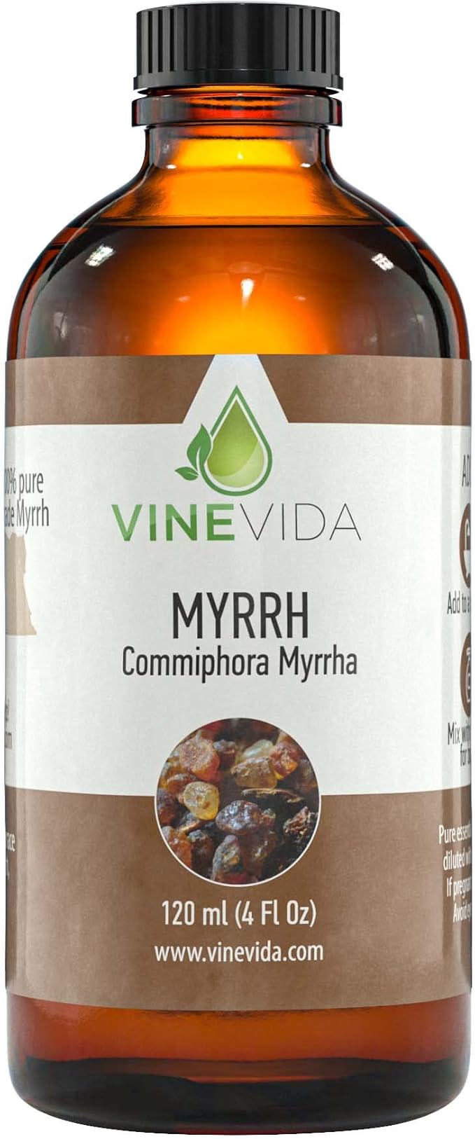 VINEVIDA Myrrh Essential Oil - Undiluted Myrrh Oil - Myrrh Candle Oil Scent - DIY Candle Scents for Candlemaking - Bulk Essential Oil for Soap Making Safe for Skin, 4.0 Fl Oz