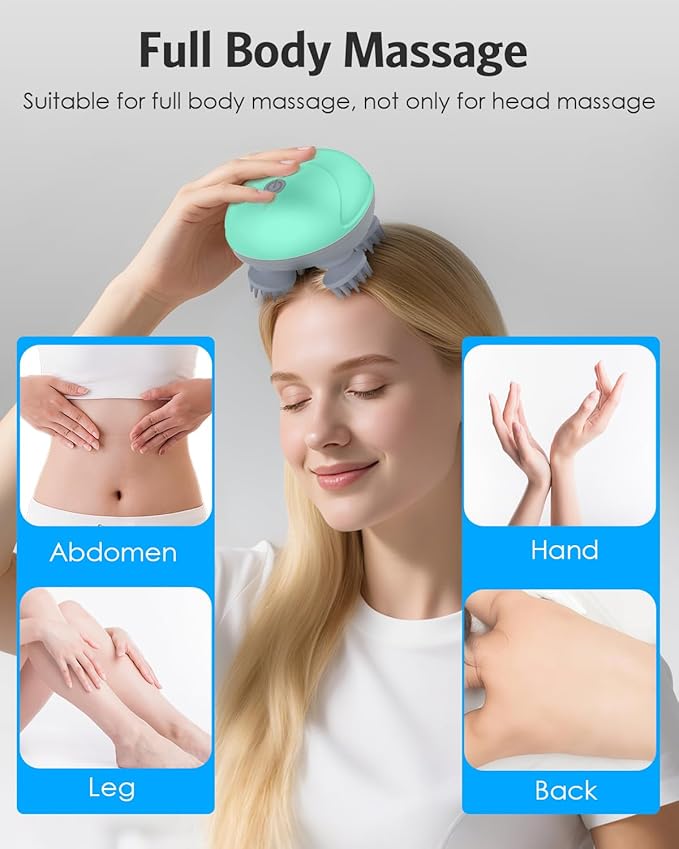 Upgraded Handheld Pet Massager, Electric Scalp Massager, Head and Back Scratcher for Relieving Tight Stiffness Muscles, Promote Bonding, Green