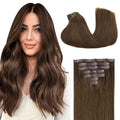 GOO GOO Clip in Hair Extensions Real Human Hair, Remy Human Hair Extensions Clip ins for Women, Natural Human Hair, 16inch 110g 7Pcs, 4A Chocolate Brown
