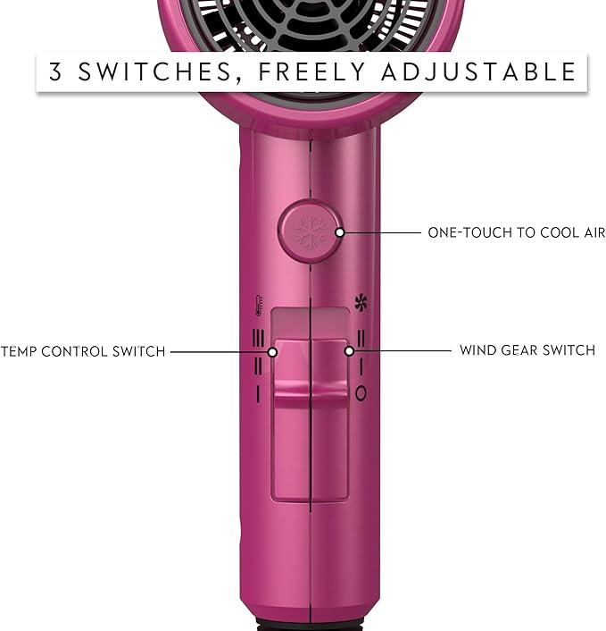 AINA Hair Dryer with Diffuser, Blow Dryer for Women | Advanced Ionic Technology, Ceramic Coating | Cold Shot Features Turbo Heat for Fast Drying and Shine 110V/ALCI (Neon Pink)
