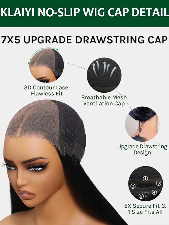 KLAIYI Bye Bye Slip™ Loose Body Wave Wig Layer Side Part 200% Density 7X5 Pre Cut Lace Front Wigs Human Hair Drawstring Glueless 30S Ready to Wear and Go Beginner Wig Pre Plucked Bleached Knots 20Inch