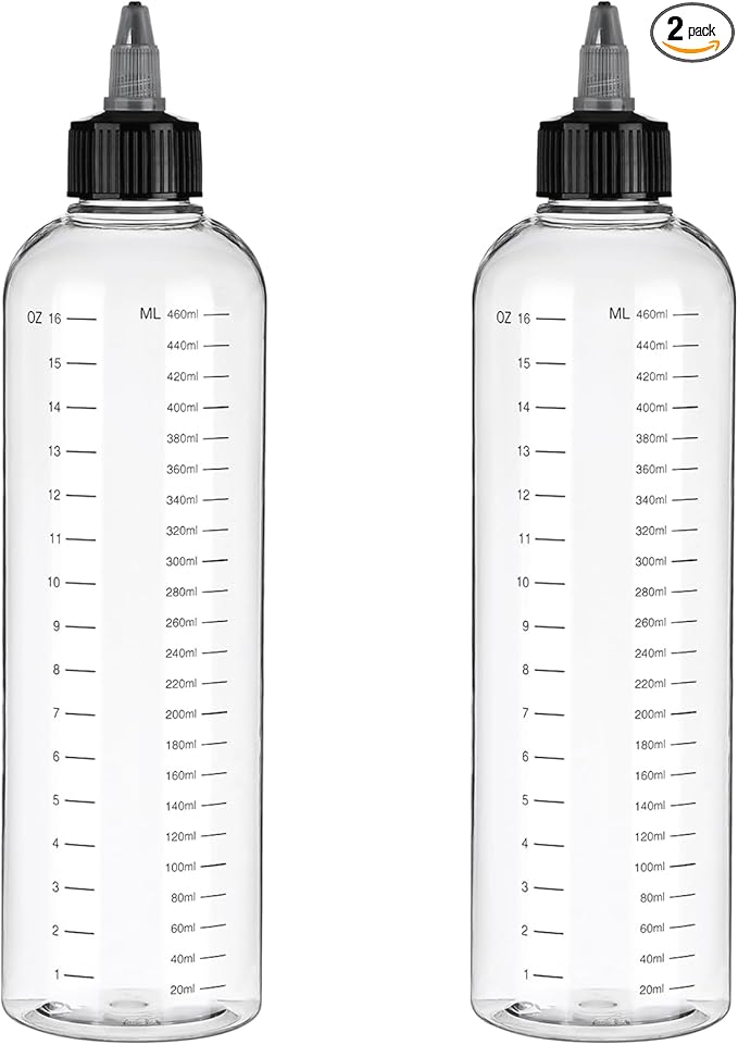 16.9oz Applicator Bottle for Hair, 2 PCS Twist-On Top Tip Cap Hair Color Bottle Applicator for Hairs with Graduated Scale, Clear Squeeze Bottles Plastic Hairs Dye Bottles, Hair-Oiling Container, 500ml