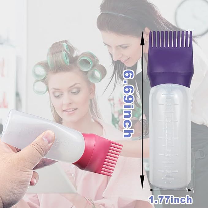 ELANE 4 Pack Root Comb Applicator Bottle, Hair Oiling Applicator for Hair Dye, Shampoos, Salons. (Purple+Red)