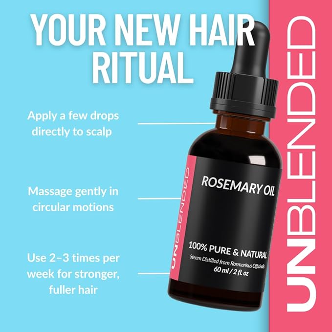 UNBLENDED Rosemary Oil 100% Pure & Natural – For Hair Growth, Scalp Care & Skin – 60ml / 2oz