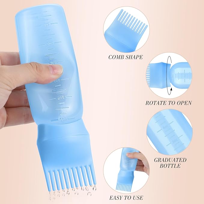 Pimoys Hair Oil Applicator Bottle for Scalp, Root Comb Applicator Bottles Hair Dye Squeeze Bottle Hair Coloring Tools (Blue)