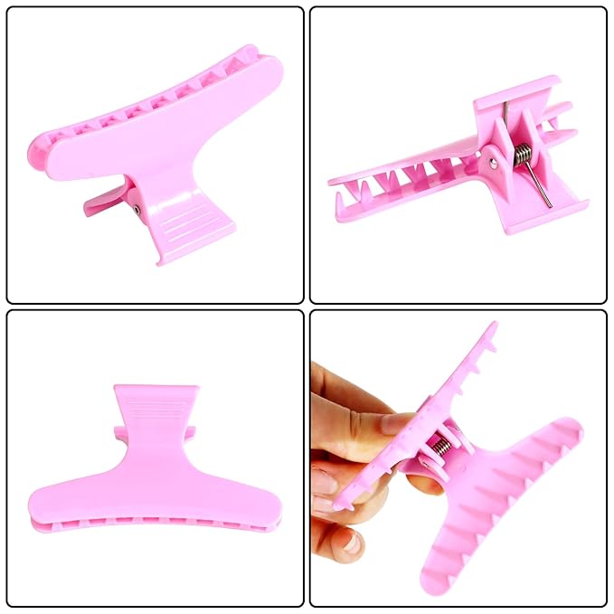 Ondder White Pink Butterfly Hair Claw Clips for Styling and Sectioning - Pro Hair Clamp for Makeup, Cutting, Coloring - Accessories for Women and Girls