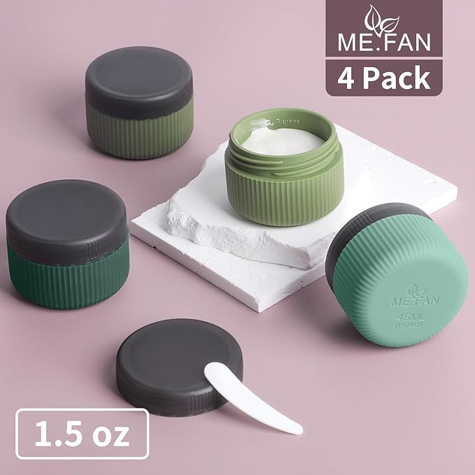 ME.FAN Travel Containers for Toiletries, TSA Approved 1.5 oz Silicone Cream Jars, Leak-proof Journey Containers, Trip Accessories with Lid for Cosmetic Face Hand Body Cream 4 Pack Black Lid Blue/Green