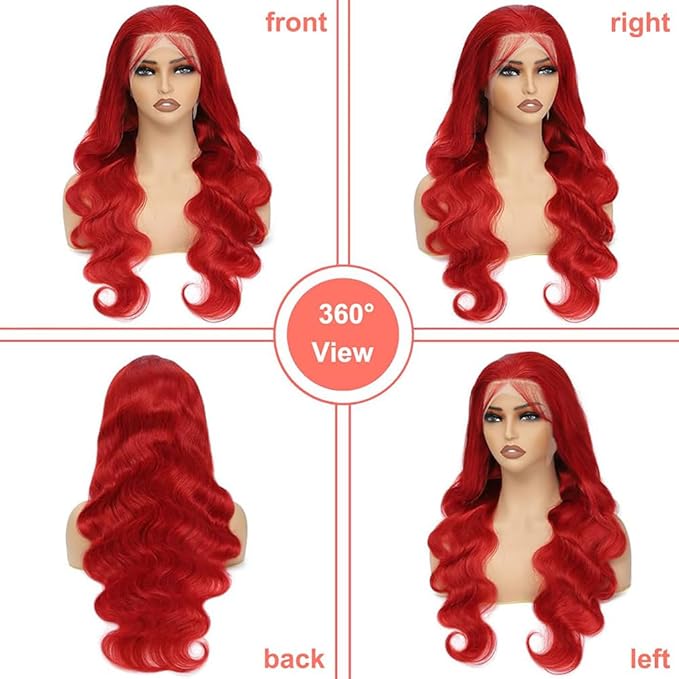 Red Body Wave Lace Front Wigs Hot Red Wig Human Hair 13x6 Frontal Wigs Human Hair Pre Plucked Red Body Wave Wig for Black Women 180% Density 26 Inch