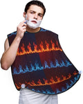 Stretchable Beard Cape, Non-Stick Hair Catcher for Trimming, Waterproof Grooming Apron, Red Blue Fire Flame