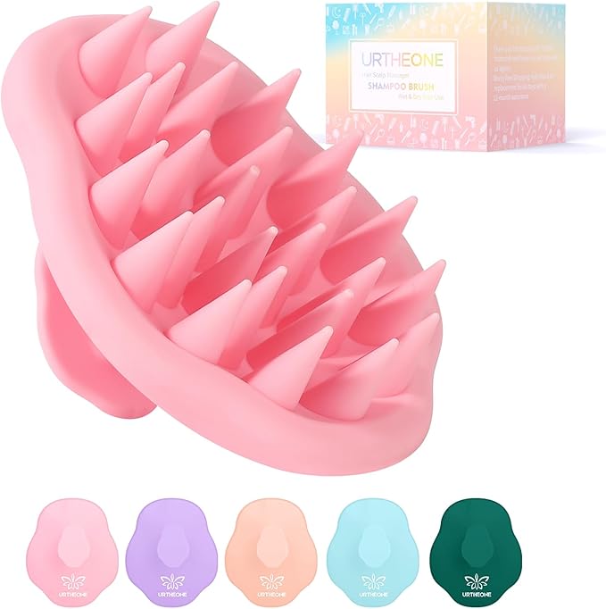 URTHEONE Scalp Massager Shampoo Brush for Hair Growth,Soft Silicone Scalp Scrubber Shower Brush for Women Men Kids Stress Relax&Scalp Exfoliator,Scalp Scrubber for Dandruff Removal (Pink)