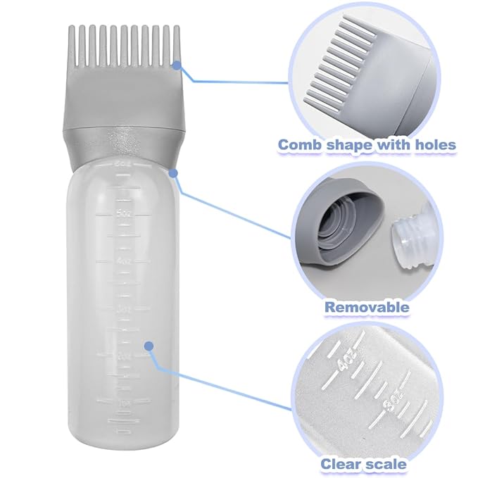 ELANE 4 Pack Hair Oiler Comb Bottle,Root Comb Applicator Bottle for Hair Oil Scalp Hair Oiling Applicator(Grey+Purple)