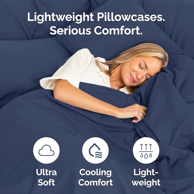 Queen Pillow Cases Set of 8 - Ultra Soft Hotel Quality Pillowcase Covers - Comfy, Cozy & Wrinkle Free - Shrink, Stain and Fade Resistant - Machine Washable Pillow Protectors - 8 Piece Set - Navy Blue