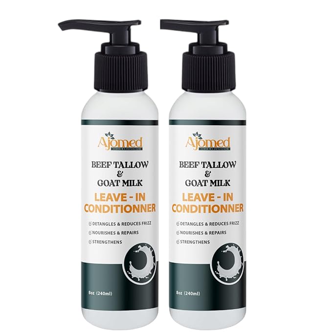 Beef tallow & Goat milk Leave-In Conditioner| Handmade hair Detangler- Anti-Frizz dreadlock moisturizer-Split End Moisturizing Hair Care for Dry, Damaged Hair Moisturizing Curl Primer (8 Fl Oz)