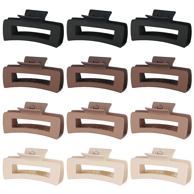 12 Pcs Large Hair Claw Clips for Thick Hair, 4.1 x 2.1 x 1.2 Inch, Square Hair Clips Jumbo Jaw Clips, Bulk Hair Accessories for Women and Girls - Brown