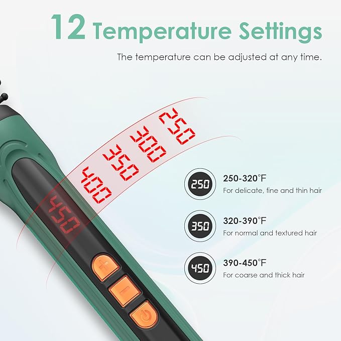 Mini Thermal Round Brush, 0.35 Inch Barrel Volume Heat Styling Brush for Men and Women Short Thin Curly Straight Hair, Heated Curling Iron,12 Temperature Setting (0.95 Inch with Bristles)