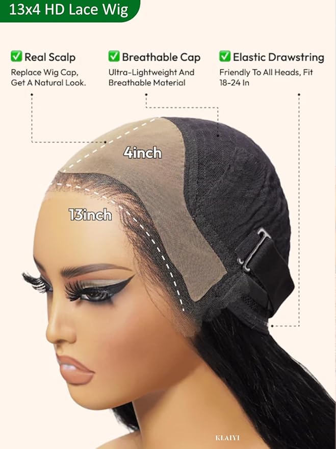 KLAIYI HD Real Scalp Wig 13x4 Lace Frontal Human Hair Wig Loose Body Wave with Face Framing Curtain Bangs Pre Everything Glueless 3S Wear and Go Precut Lace Pre Plucked Pre Bleached 180%Density 26Inch